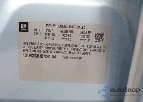 2011 Chevrolet Cruze Ls из США, поврежденный, VIN 1G1PC5SH3B7291084